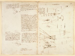 Arundel 263 f.115v, f.112 Notatki, szkice i diagram na temat właściwości oka, c.1490 (pióro i tusz na papierze) autorstwa Leonardo da Vinci