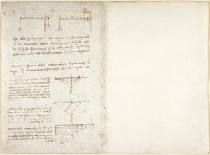 Arundel 263, f.1v, f.14 Uwagi i diagramy dotyczące mechaniki, z „Codex Arundel” (pióro i atrament na papierze) autorstwa Leonardo da Vinci