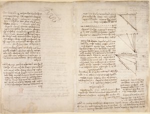 Arundel 263, f.216v, f.217 Notatki i szkice z „Codex Arundel” (pióro i atrament na papierze) autorstwa Leonardo da Vinci