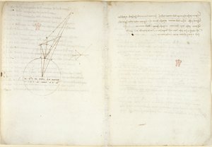 Arundel 263 f.45v, f.58 Diagramy dotyczące optyki z objaśnieniem problemu Alhazena, z „Codex Arundel” (pióro i atrament na papierze) autorstwa Leonardo da Vinci