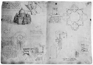 Projekty budynku scentralizowanego, koniec XV lub początek XVI w. 1954. autorstwa Leonardo da Vinci