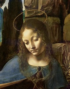 Szczegół Głowy Dziewicy, z Dziewicy na Skałach (Dziewica z Dzieciątkiem Świętym Janem adorującym Dzieciątko Chrystus w towarzystwie Anioła), c.1508