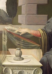 Detal Matki Boskiej, z Zwiastowania, 1472-75, olej na odrestaurowaniu słupa panelu autorstwa Leonardo da Vinci