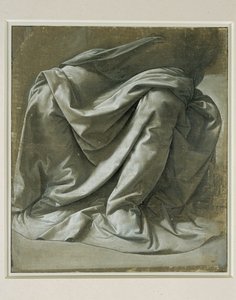 Draperia dla siedzącej postaci, pędzel i szara tempera, białe refleksy na szarym przygotowanym płótnie lnianym ... autorstwa Leonardo da Vinci