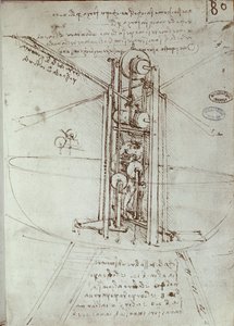 Rysunek latającej maszyny napędowej. Rękopis Leonarda De Vinci (Leonardo da Vinci autorstwa Leonardo da Vinci