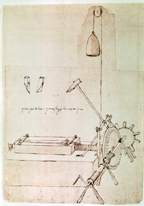 Fragment rękopisu Da Vinci opisujący zasadę działania i budowę "maszyny do wcięcia plików" (rękopis) autorstwa Leonardo da Vinci