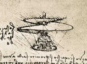 Fragment manuskryptu Da Vinci opisującego zasadę działania i budowę "śruby lotniczej (helikoptera)" (manuskrypt) autorstwa Leonardo da Vinci