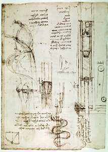 Fragment rękopisu Da Vinci opisującego zasadę działania i konstrukcję "Pile Drive (Pile Mallet)" (rękopis) autorstwa Leonardo da Vinci