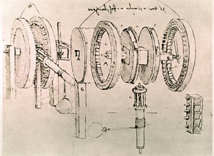 Fragment manuskryptu Da Vinci opisującego zasadę działania i konstrukcję "Transformacji ruchu zmiennego w ruch ciągły" (manuskrypt) autorstwa Leonardo da Vinci