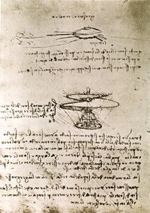 Fragment manuskryptu Da Vinci opisującego zasadę działania i budowę "śruby lotniczej (helikoptera)" (manuskrypt) autorstwa Leonardo da Vinci