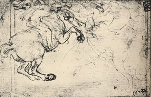 Walka między jeźdźcem a gryfem, ok. 1480 1945 r. autorstwa Leonardo da Vinci