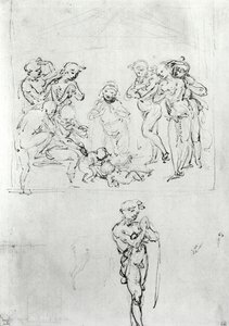 Studia figuralne na Pokłon Trzech Króli, c.1481 (pióro i atrament i metalowy punkt na papierze) autorstwa Leonardo da Vinci