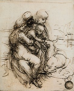 Pierwszy pomysł na Madonnę z Dzieciątkiem i Św. Anną; rysunek Leonarda da Vinci. Gallerie dell
