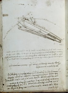 Latająca maszyna rysunek. Rękopis Leonarda De Vinci (Leonardo da Vinci autorstwa Leonardo da Vinci
