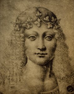 Głowa dziewczynki lub młodego Bachusa; rysunek Leonarda da Vinci. Gallerie dell