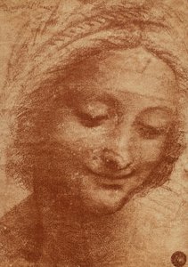 Głowa kobiety lub SantAnna, rysunek Leonarda da Vinci, studium dla głowy Sant Annas malującej Madonna z Dzieciątkiem i Sant Anna teraz w Luwrze. Projekt mieści się w Gallerie dellA autorstwa Leonardo da Vinci