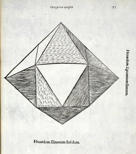 Hexaedron podwyższony solidus, ilustracja z „Boskiej proporcji” Luca Pacioli (ok. 1445-1517), pierwotnie wyd. Wenecja, 1509 autorstwa Leonardo da Vinci