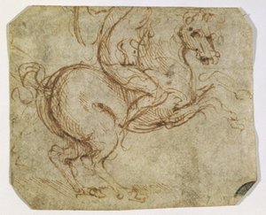 Koń i kawaler (pióro i tusz na papierze) autorstwa Leonardo da Vinci