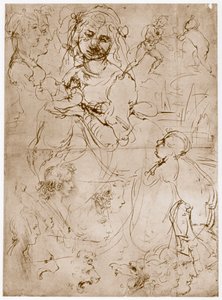 Klęcząca Madonna z Dzieciątkiem i Św.Janem, 1478-1480 autorstwa Leonardo da Vinci