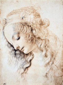 Leonardo da Vinci (Leonardo da Vinci) (1452 - 1519): Portret dziewczyny z zamkniętymi oczami i głową w dół, z włosami ozdobionymi opaską wzbogaconą biżuterią (Immagina) autorstwa Leonardo da Vinci