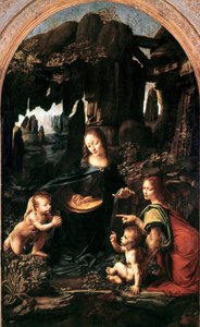 Madonna ze Skał, ok. 1483-94 (olej na płycie przeniesiony na płótno) autorstwa Leonardo da Vinci