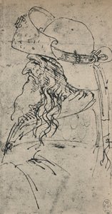 Profil po lewej stronie starego mężczyzny w dużym kapeluszu, c1480 1945 autorstwa Leonardo da Vinci