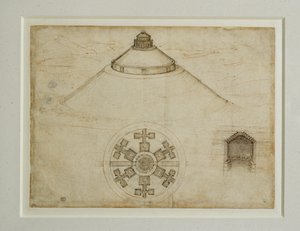 Projekt grobowca na planie centralnym; elewacja ... autorstwa Leonardo da Vinci