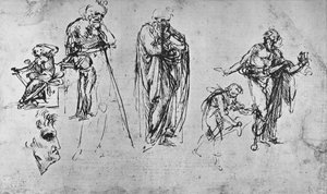 Studia pojedynczych postaci i profilu, ok. 1480 1945 autorstwa Leonardo da Vinci
