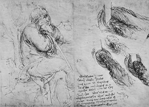 Badania siedzącego starca i wirującej wody, ok. 1480 1945 r. autorstwa Leonardo da Vinci