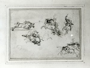 Studium walczących jeźdźców, 1503-4 (pióro i tusz na papierze) autorstwa Leonardo da Vinci