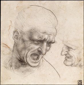Studium głów dwóch wojowników w bitwie pod Anghiari, 1504-05 autorstwa Leonardo da Vinci