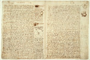 Młot kodeksowy, strony 124-127, 1508-12 autorstwa Leonardo da Vinci