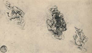 Trzy studia o mężczyźnie nękającym upadłego wroga, ok. 1480 1945 r autorstwa Leonardo da Vinci