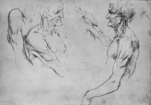 Dwa studia górnej części starca i dwa studia uzbrojenia, ok. 1480 1945 r autorstwa Leonardo da Vinci
