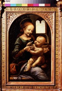 Dziewica z Dzieciątkiem z Kwiatem lub Madonna Benois (Madonna z Kwiatem lub Madonna Benois). Obraz Leonarda da Vinci (Leonardo da Vinci autorstwa Leonardo da Vinci