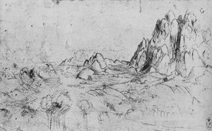 Widok na pasmo górskie, ok. 1480 1945 r. autorstwa Leonardo da Vinci