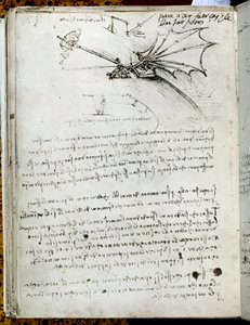 Szkolenie na skrzydłach. Latająca maszyna rysunek. Rękopis Leonarda De Vinci (Leonardo da Vinci autorstwa Leonardo da Vinci