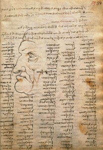 Lista słów i profil mężczyzny z Codex Trivulzianus autorstwa Leonardo da Vinci