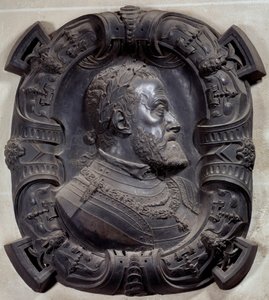 Portret profilowy cesarza Karola V (1500-1558)”” Płaskorzeźba z brązu rzeźbiona Leone Leoni (1509-1590). Paryż, Luwr