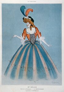 Komik Gabrielle Charlotte Reyu zwana Rejane (1856-1920) w roli Montansier. Akwarela Leonetto Cappiello (1875-1942) Paryż, sztuka dekoracyjna autorstwa Leonetto Cappiello