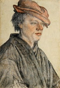Portret młodzieńca w czapce i skręcony w prawo, ok. 1500-42 (kreda i pranie na papierze) autorstwa Leonhard Beck