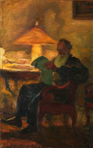 Lew Tołstoj z gazetą”, 1901. autorstwa Leonid Osipovich Pasternak