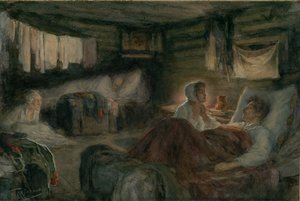 Natasza i ranny książę Andriej w Mytiszczi. Ilustracja do powieści Wojna i pokój, 1893. autorstwa Leonid Osipovich Pasternak