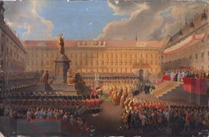 Odsłonięcie pomnika cesarza Franciszka I Austrii 19 czerwca 1846 r. na wiedeńskim Franzensplatz autorstwa Leopold Bucher