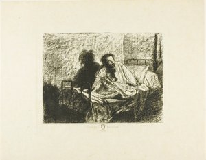 Portret Charlesa Meryona siedzącego w łóżku autorstwa Leopold Flameng