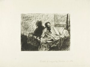 Portret Charlesa Meryona siedzącego w łóżku autorstwa Leopold Flameng