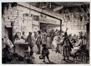 Widok wnętrza kabaretu Białego Królika” zburzonego w 1860”” Grawerowanie Leopolda Flamenga (1831-1911) 1863 Paryż, Musee Carnavalet autorstwa Leopold Flameng