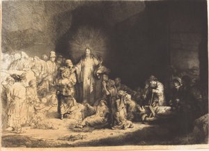 Nauczanie Chrystusa (Druk stu guldenów) autorstwa Leopold Flameng after Rembrandt van Rijn