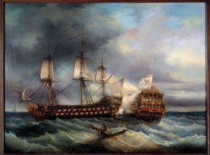 Bitwa morska między obrazami angielskimi i francuskimi Leopolda Le Guen (1828-1895) Brześć XIX w., Muzeum Sztuk Pięknych autorstwa Leopold Le Guen
