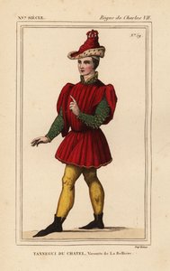 Tanneguy IV du Chatel, wicehrabia de la Belliere, wielki mistrz hotelu Franciszka II, księcia Bretanii, zm. 1477. Litografia ręcznie kolorowana według postaci na gobelinie przedstawiającej Esterę i Mardocheusza w tece Rogera de Gainieresa VI 132 z Le Bibli autorstwa Leopold Massard